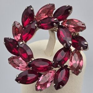 Cherry Ruby Red Pink Gemstone Crystal Vintage Brooch Pin Statement Estate Sale